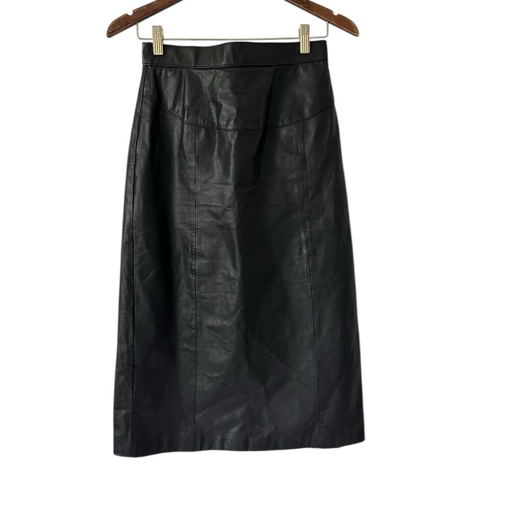 Vintage Black Leather High Waisted Skirt size 8 (runs small)